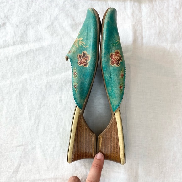 Vintage Retro Miz Mooz by Garth Teal Green Floral Shoes - Picture 15 of 16